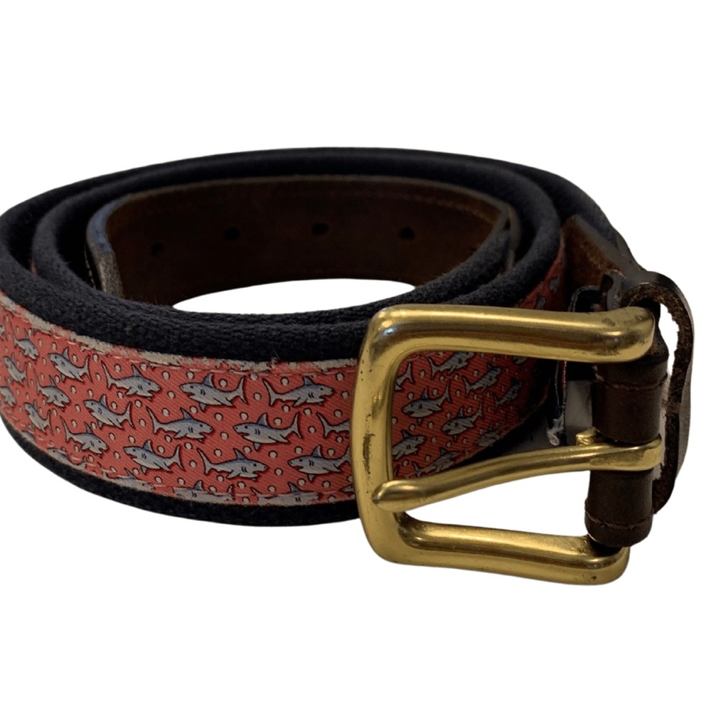 Vineyard Vines Leather Canvas Brass Belt Sharks Pink 36w